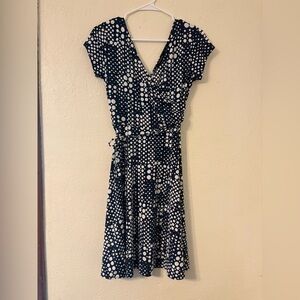 Chadwicks Navy and White Dot Midi Dress Size: 6P
